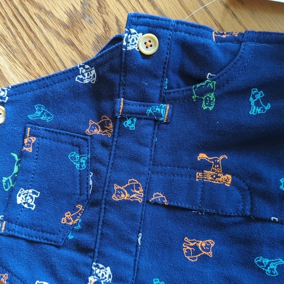 Blue Cotton Overalls Dog Breed Print Belt Loops And Buttons Size 9mo - Picture 2 of 7